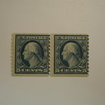 1914 – Blue Pair George Washington 5 Cent Stamp US #447 NH Cat. Val $220