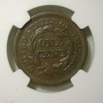 1852 Large Cent Penny NGC AU 50 BN Brown