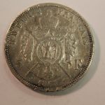 1868A France Napoleon III Silver 5 Francs Extra Fine KM #7991