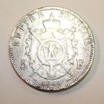 1868A France Napoleon III Silver 5 Francs Extra Fine KM #7991