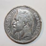 1868A France Napoleon III Silver 5 Francs Extra Fine KM #7991