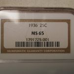 1936 25C Washington Quarter NGC MS 65 golden toning