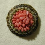 Antique button brooch faux coral seed pearl