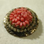 Antique button brooch faux coral seed pearl