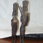 African Wood Statues Vintage Hand Carved Warriors