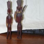African Wood Statues Vintage Hand Carved Warriors