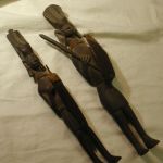 African Wood Statues Vintage Hand Carved Warriors