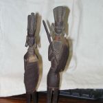 African Wood Statues Vintage Hand Carved Warriors