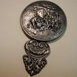 Denmark repousse silver round Purse Mirror w/Beveled glass mirror Hans Jensen