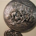 Denmark repousse silver round Purse Mirror w/Beveled glass mirror Hans Jensen
