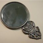 Denmark repousse silver round Purse Mirror w/Beveled glass mirror Hans Jensen