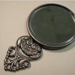 Denmark repousse silver round Purse Mirror w/Beveled glass mirror Hans Jensen