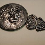Denmark repousse silver round Purse Mirror w/Beveled glass mirror Hans Jensen