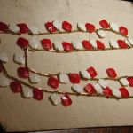 Dramatic 1960’s Long 54″ Red & White dangling Square Octagonal Plastic & Goldtone Necklace