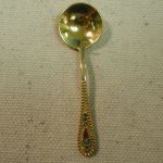 Russian .875 Gold Plated and enameled beaded Silver Salt Spoon