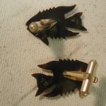 Fish cufflinks – carved etched faux shell – Gold Filled