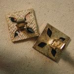 Sterling Gold Vermeil Square Onyx & Mosaic Mismatched Retro Art Cufflinks