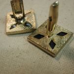 Sterling Gold Vermeil Square Onyx & Mosaic Mismatched Retro Art Cufflinks