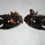 Fish cufflinks – carved etched faux shell – Gold Filled