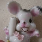 Vintage Japan cute Bunny sugared porcelain single stem vase handpainted