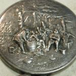 Danish Hans Jensen repousse silver round Purse Mirror w/Beveled glass mirror