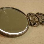 Danish Hans Jensen repousse silver round Purse Mirror w/Beveled glass mirror