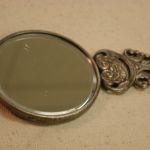 Danish Hans Jensen repousse silver round Purse Mirror w/Beveled glass mirror
