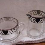 Heisey silver overlay sugar and creamer with painted hearts on rim sweet!
