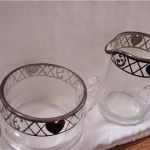 Heisey silver overlay sugar and creamer with painted hearts on rim sweet!