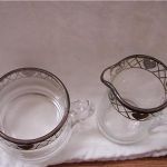 Heisey silver overlay sugar and creamer with painted hearts on rim sweet!