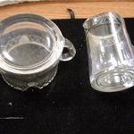 Heisey silver overlay sugar and creamer with painted hearts on rim sweet!