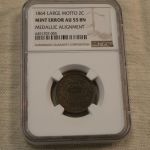 1864 Large Motto 2C Mint Error AU 55 BN Medallic Alignment NGC Certified