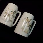 Pair (2) Vintage Hyalyn Waterfowl Porcelain Beer Mugs stamped Hyalyn 641 USA