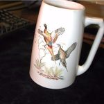Pair (2) Vintage Hyalyn Waterfowl Porcelain Beer Mugs stamped Hyalyn 641 USA