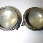 Sterling floral repousse milgrain rim beeded 3 legs goldwash salt cellar no mono