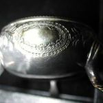 Sterling floral repousse milgrain rim beeded 3 legs goldwash salt cellar no mono