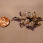 Sterling Silver Tear Drop pearl flower brooch 16 pearls in flower center