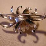 Sterling Silver Tear Drop pearl flower brooch 16 pearls in flower center