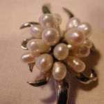 Sterling Silver Tear Drop pearl flower brooch 16 pearls in flower center