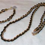 Trifari signed Twist Black bead and Gold Necklace 28" & Bracelet 7"