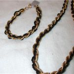 Trifari signed Twist Black bead and Gold Necklace 28" & Bracelet 7"