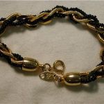 Trifari signed Twist Black bead and Gold Necklace 28" & Bracelet 7"