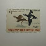 U.S. Stamp Scott #RW36 US Department of Interior $3 Migratory Bird Hunting Stamp - White-Winged Scoters, Bent Upper Rt Corner, NH