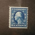 US 396 Blue George Washington 5 Cent Stamp US #396 very light hinge 1912