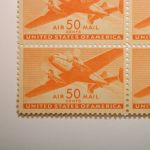 US Scott #C31 50 Cent OG NH Plate Block of 4 Airmail Stamps, Small Thins