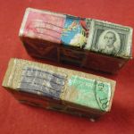 Win the War Matchboxes covered in WW2 Stamps Stuttgart cancel