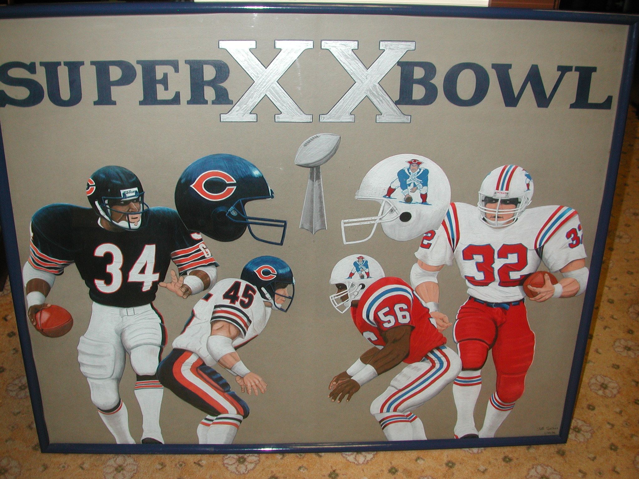 1986 New England Patriots Vs. Chicago Bears Super Bowl XX Football Pennant