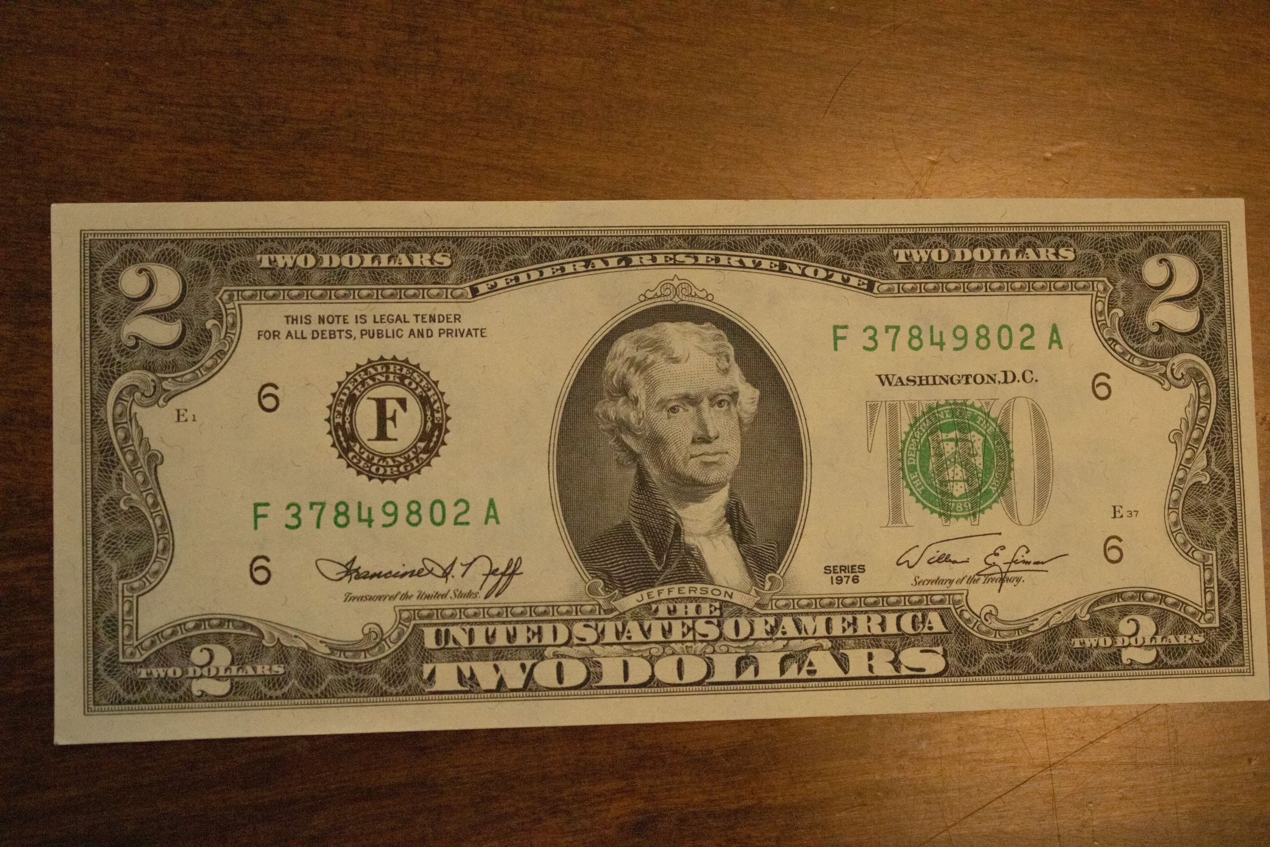 1976 U.S Two Dollar Federal Reserve Note UNC District F Atlanta ...