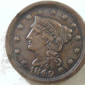 1849 U.S. Large Cent Type Braided Hair Extremely Fine (Modified Portrait)