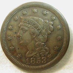 1853 U.S. Large Cent Braided Hair Extra fine